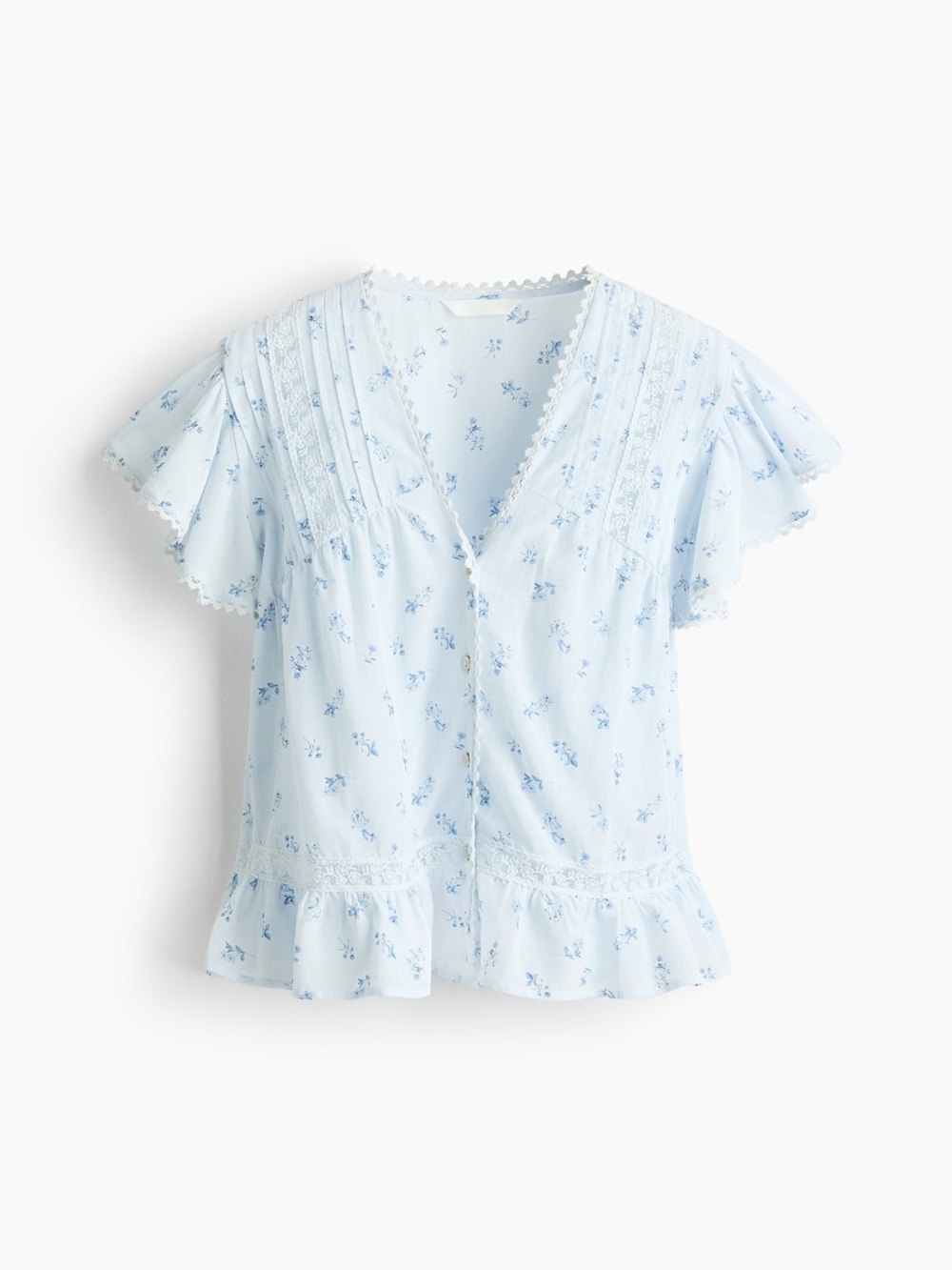 H&M Light Blue Floral Lace-Trim Women's Blouse